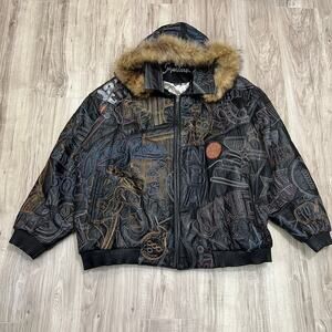 Vintage Signature 4XL Real Leather Multi-Sport Jacket Removable Hood Embroidered